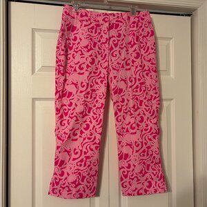 Vintage LILLY PULITZER Sz 8 Pink "7C's" Pattern Cropped Pants White Label